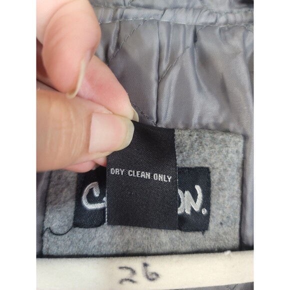 Carbon Wool Blend Coat Size Xl Gray Hooded Lined Pockets Long Button Front - Picture 4 of 11